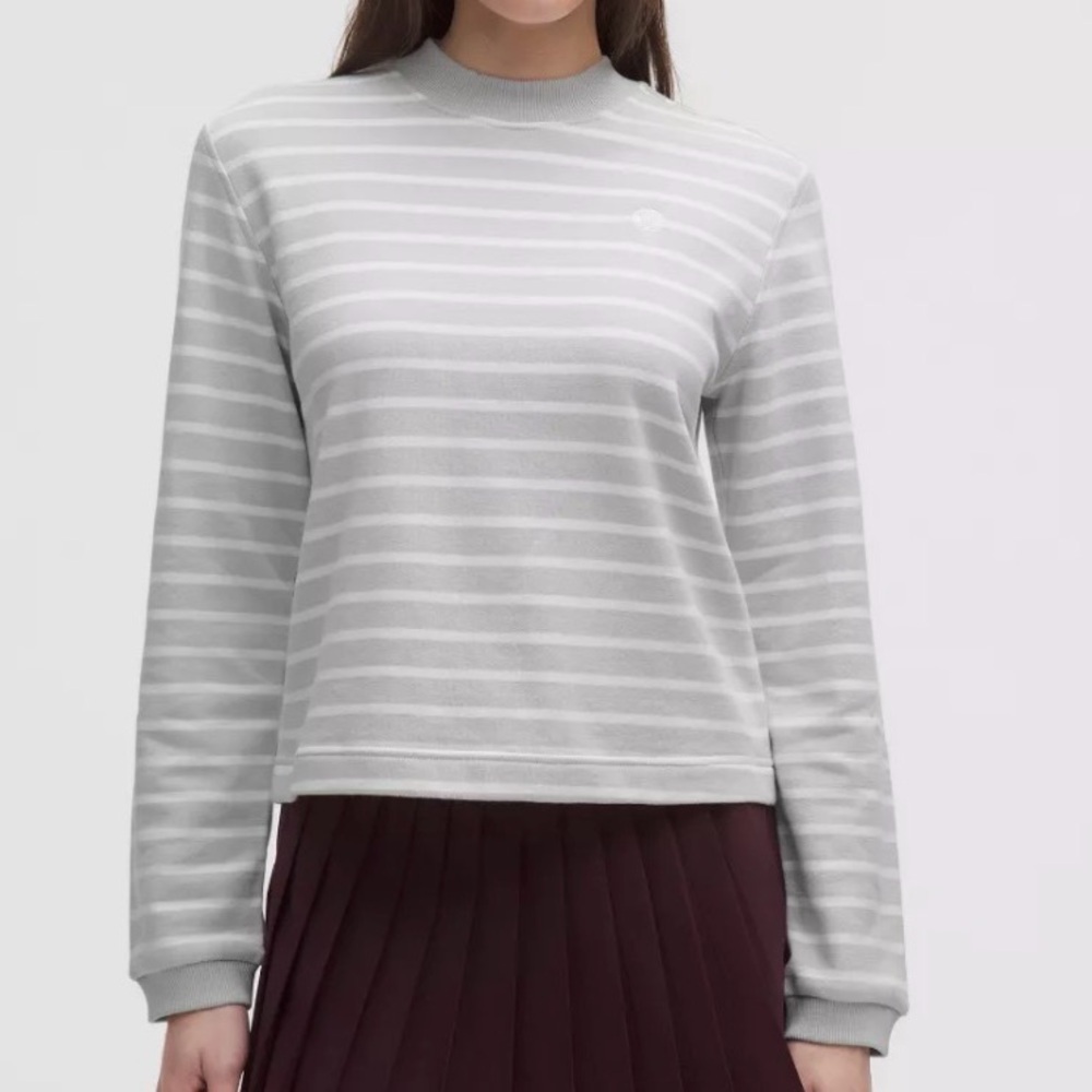 Lululemon Cotton French Terry Crew Sweatshirt Sz XL Stripe Vapor White EUC - Picture 2 of 14